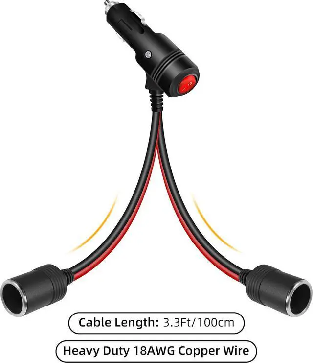 Alt view image 7 of 7 - 12V Car Cigarette Lighter Splitter Power Adapter Cable