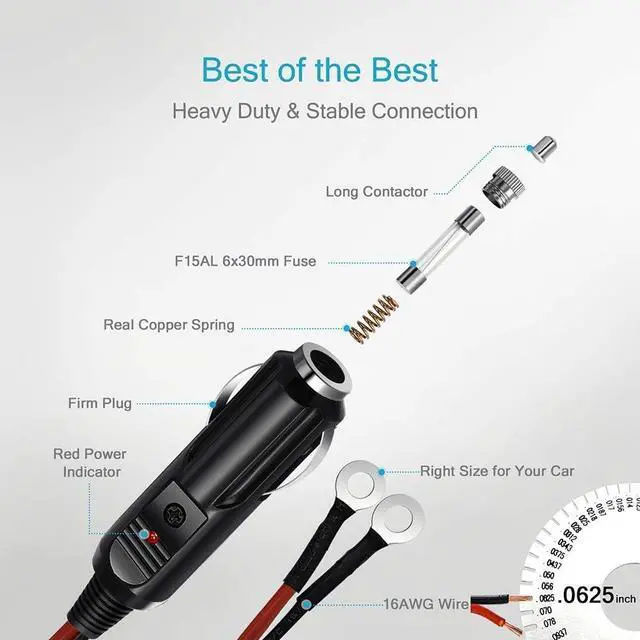 Alt view image 4 of 6 - 12V 3FT Cigarette Lighter Male Plug with Battery Clamp