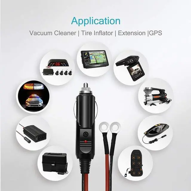 Alt view image 5 of 6 - 12V 3FT Cigarette Lighter Male Plug with Battery Clamp
