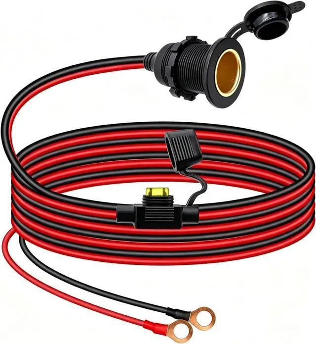 Main image of 12V/24V Fixed Thread Car Cigarette Lighter Female Socket to O Ring Terminal Cord