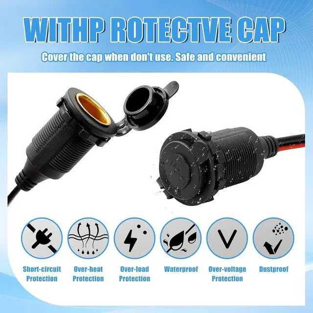 Alt view image 4 of 7 - 12V/24V Fixed Thread Car Cigarette Lighter Female Socket to O Ring Terminal Cord