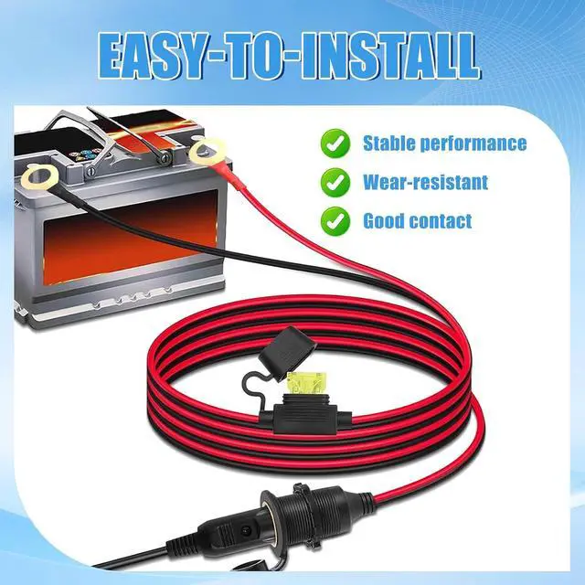 Alt view image 5 of 7 - 12V/24V Fixed Thread Car Cigarette Lighter Female Socket to O Ring Terminal Cord