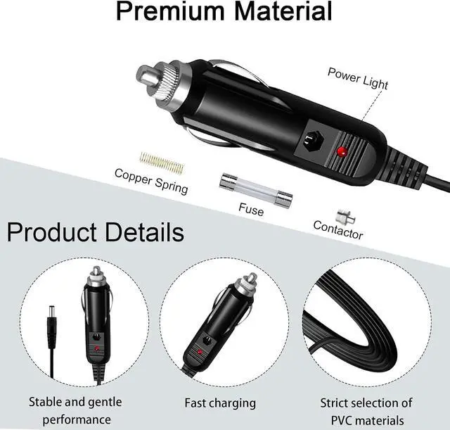 Alt view image 3 of 7 - DC 12V 3A Car Charger Power Supply Universal Cord with 8 Connectors 1M Extension Cable