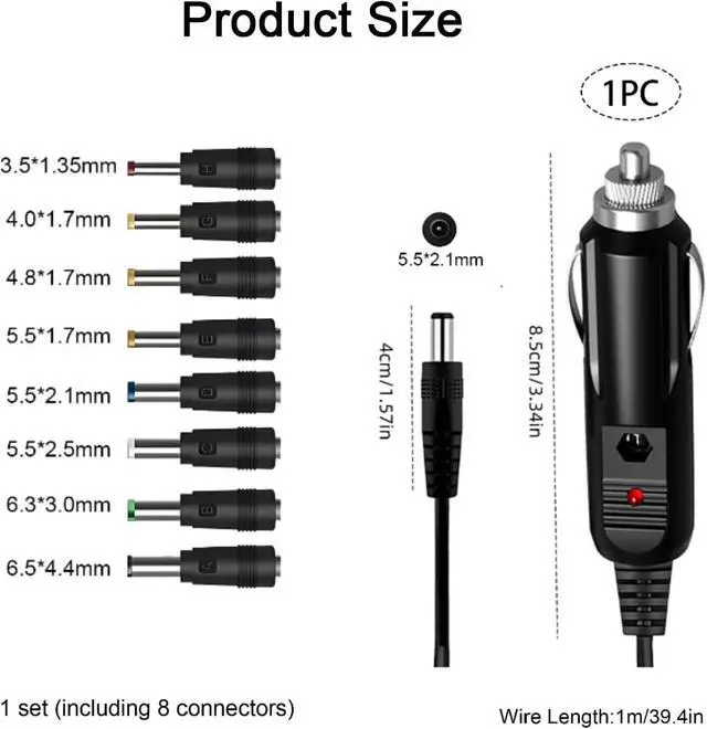 Alt view image 2 of 7 - DC 12V 3A Car Charger Power Supply Universal Cord with 8 Connectors 1M Extension Cable