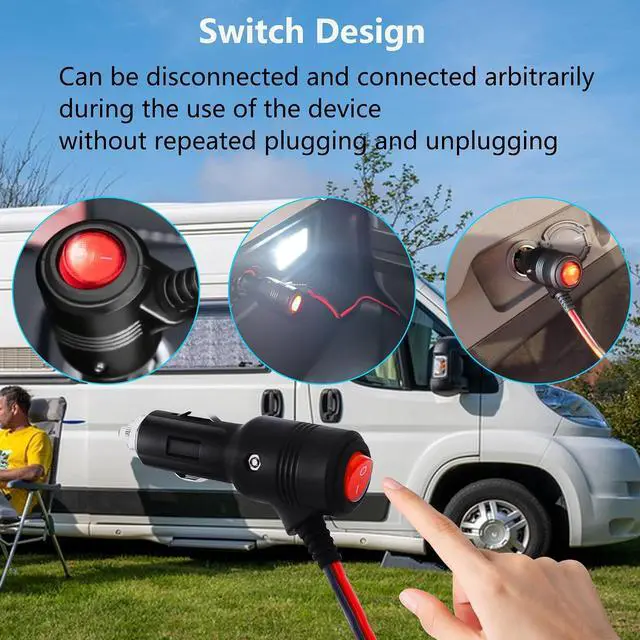 Alt view image 4 of 7 - Car Cigarette Lighter to O Ring Terminal with Switch