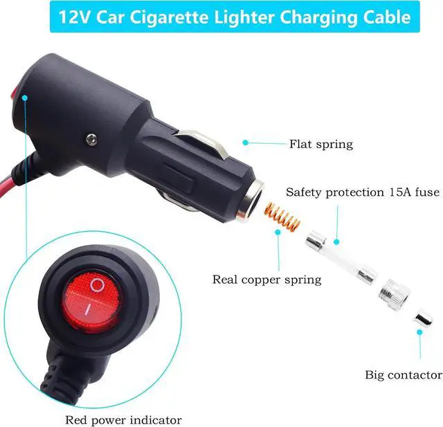 Alt view image 3 of 7 - Car Cigarette Lighter to O Ring Terminal with Switch