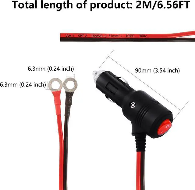 Alt view image 6 of 7 - Car Cigarette Lighter to O Ring Terminal with Switch