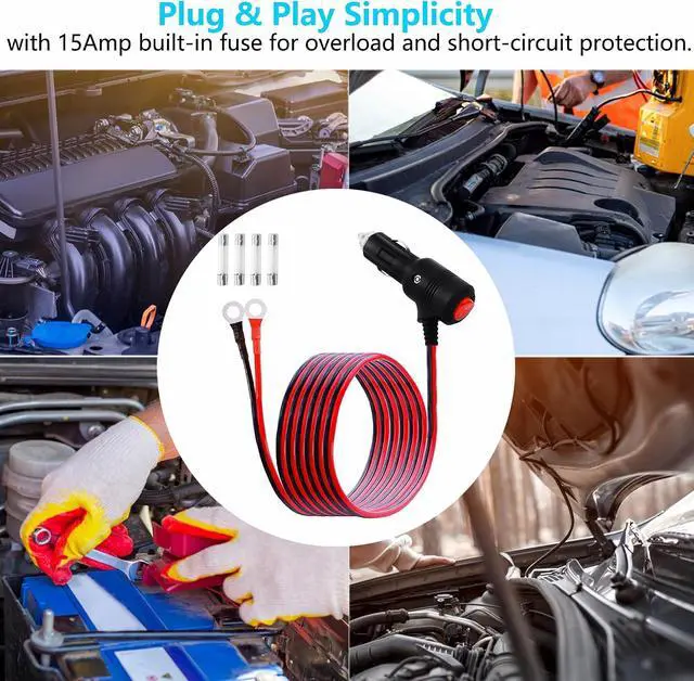 Alt view image 7 of 7 - Car Cigarette Lighter to O Ring Terminal with Switch