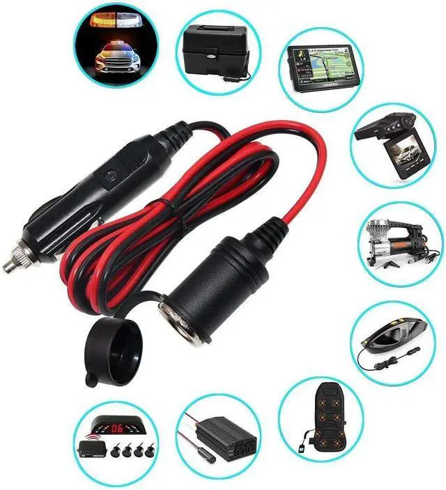 Alt view image 3 of 7 - 12FT Car Cigarette Lighter Socket Extension Cable with Male Plug
