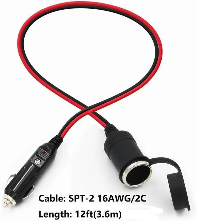 Alt view image 2 of 7 - 12FT Car Cigarette Lighter Socket Extension Cable with Male Plug