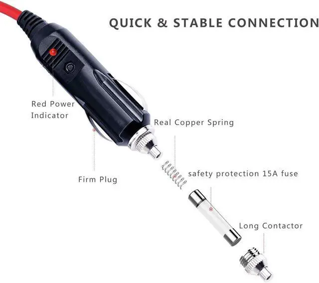 Alt view image 6 of 7 - 12FT Car Cigarette Lighter Socket Extension Cable with Male Plug