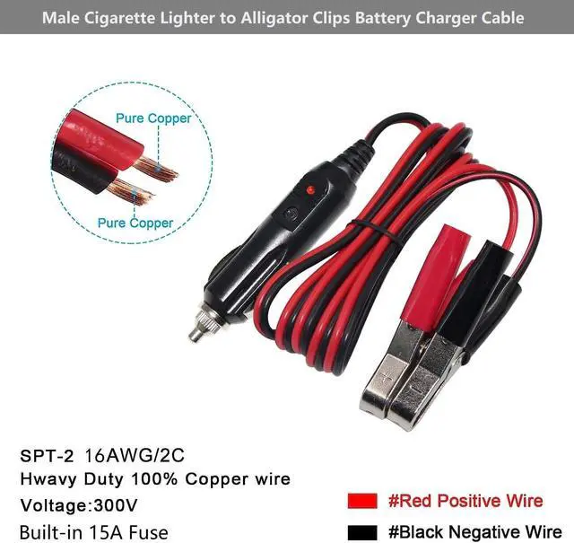 Alt view image 2 of 7 - 12Volt 3FT Automotive Sturdy Alligator Clamp Booster Jumper Battery Charge Cable