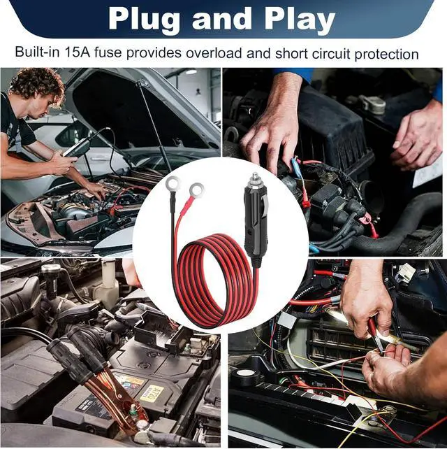 Alt view image 3 of 7 - 3M/10FT 16AWG Car Cigarette Lighter to O Ring Terminal Connector Cable
