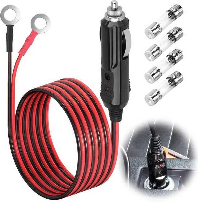 Alt view image 7 of 7 - 3M/10FT 16AWG Car Cigarette Lighter to O Ring Terminal Connector Cable