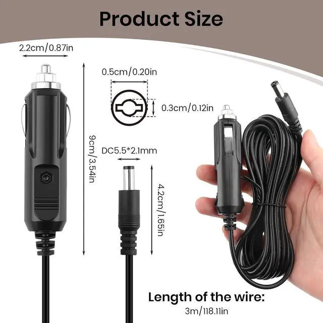 Alt view image 2 of 7 - 12V 5A Car Cigarette Lighter Power Supply DC 5.5x2.1mm Jack Cigarette Lighter