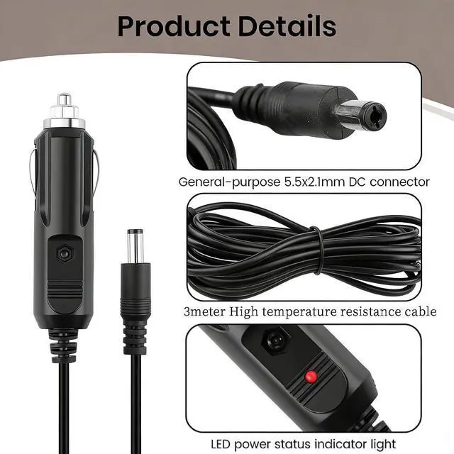 Alt view image 5 of 7 - 12V 5A Car Cigarette Lighter Power Supply DC 5.5x2.1mm Jack Cigarette Lighter