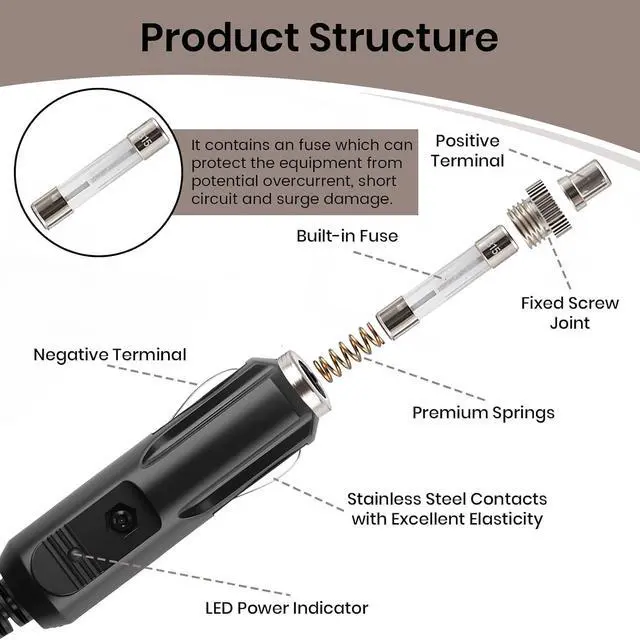 Alt view image 4 of 7 - 12V 5A Car Cigarette Lighter Power Supply DC 5.5x2.1mm Jack Cigarette Lighter