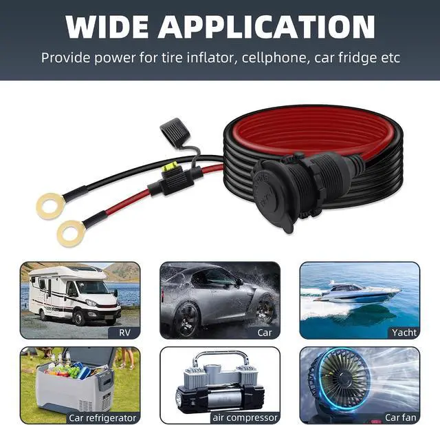 Alt view image 4 of 7 - 12V/24V Cigarette Lighter Socket Extension Cable