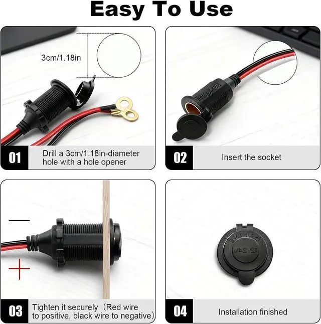 Alt view image 2 of 7 - 2PCS 12V Car Cigarette Lighter Female Socket to O Ring Terminal Cord