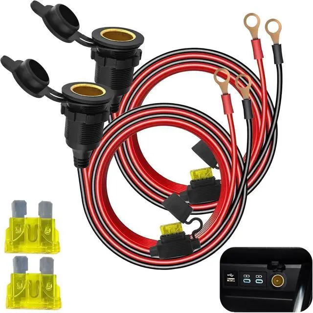Alt view image 7 of 7 - 2PCS 12V Car Cigarette Lighter Female Socket to O Ring Terminal Cord