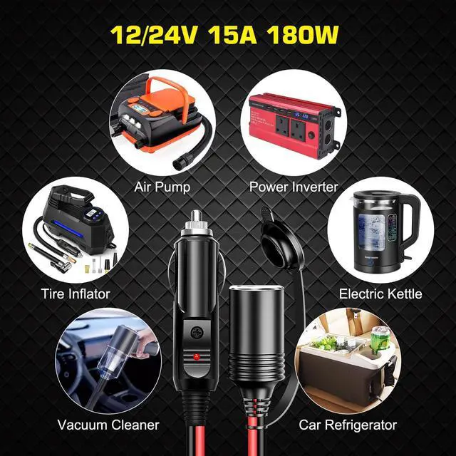 Alt view image 5 of 6 - 26FT/8m 14AWG Car Cigarette Lighter Socket Extension Cord Wire Cable with Male Plug