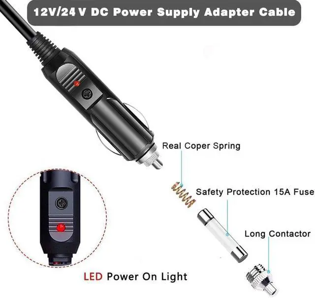 Alt view image 2 of 7 - Car Cigarette Lighter Extension Cable with ON/OFF Switch