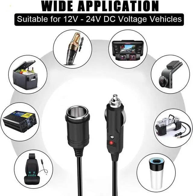 Alt view image 5 of 7 - Car Cigarette Lighter Extension Cable with ON/OFF Switch