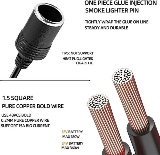 Alt view image 4 of 7 - Car Cigarette Lighter Extension Cable with ON/OFF Switch