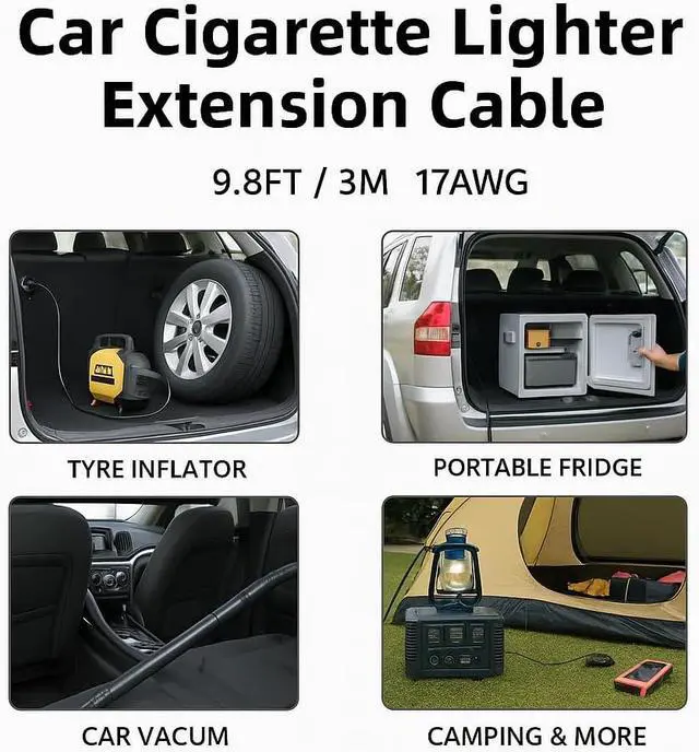 Alt view image 6 of 7 - Car Cigarette Lighter Extension Cable with ON/OFF Switch