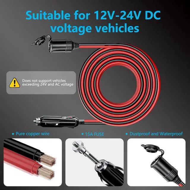 Alt view image 5 of 7 - 26FT 12V-24V Car Cigarette Lighter Extension Cord Heavy Duty