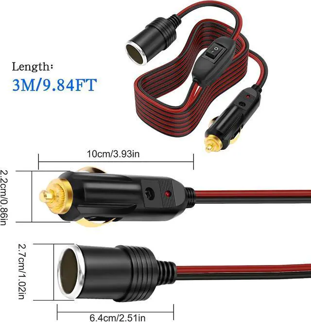 Alt view image 7 of 7 - Cigarette Lighter Extension Cord 14AWG 12V-24V Car Cigarette Lighter