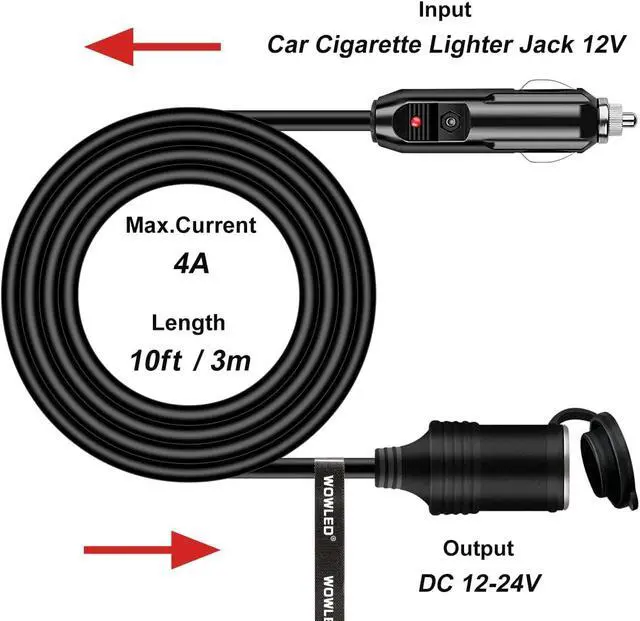 Alt view image 2 of 7 - Cigarette Lighter Extension Cord 10ft 8A