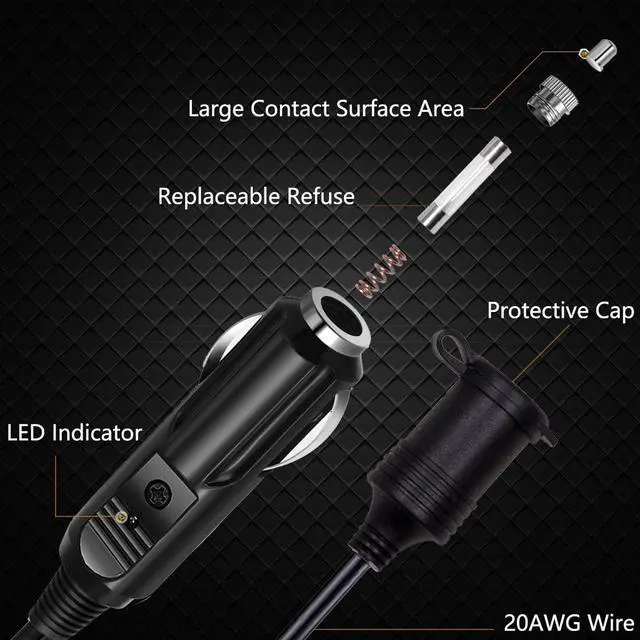 Alt view image 3 of 7 - Cigarette Lighter Extension Cord 10ft 8A