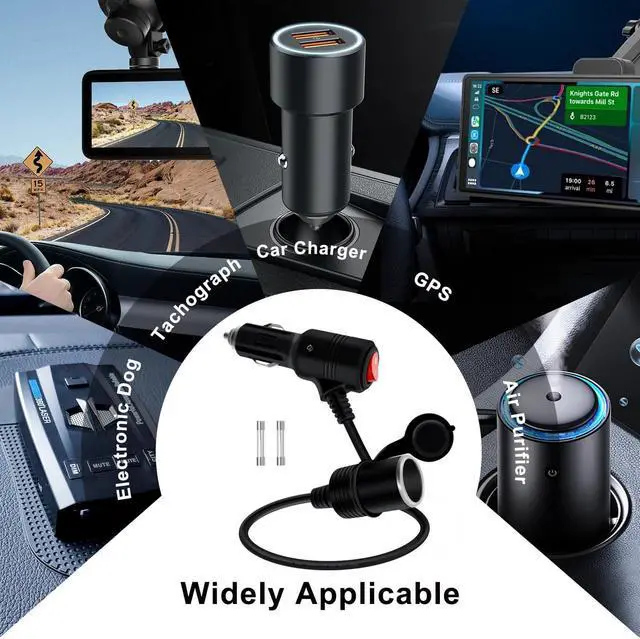 Alt view image 6 of 7 - Cigarette Lighter Extension with Switch 12V 24V Car Charger Extension Cable