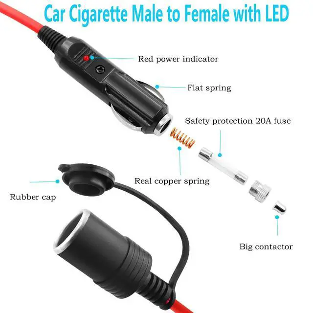 Alt view image 5 of 7 - 14AWG Car Cigarette Lighter Extension Cord