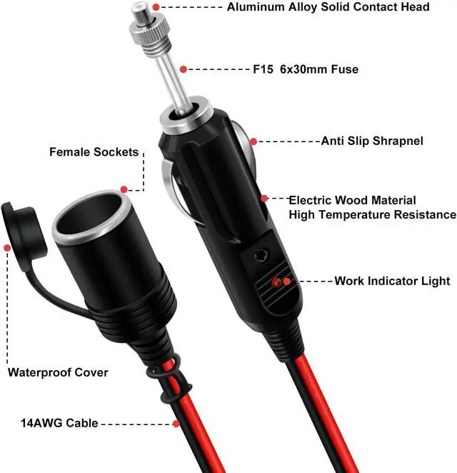 Alt view image 3 of 6 - Car Cigarette Lighter Extension Cable 12V 24V Cigarette Lighter Extension