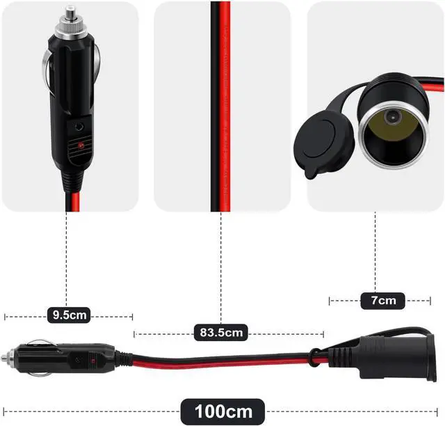 Alt view image 4 of 6 - Car Cigarette Lighter Extension Cable 12V 24V Cigarette Lighter Extension
