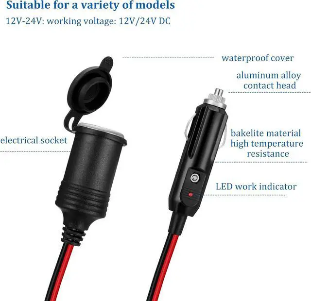 Alt view image 3 of 7 - 2Pcs 24FT/8M Car Lighter Extension Cigarette Lighter Extension Cord