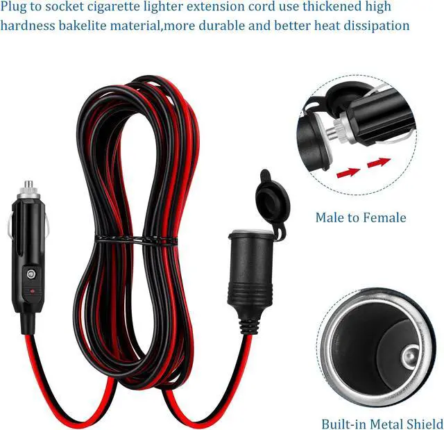 Alt view image 5 of 7 - 2Pcs 24FT/8M Car Lighter Extension Cigarette Lighter Extension Cord