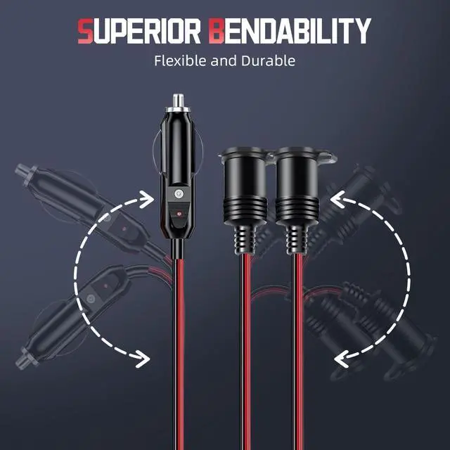 Alt view image 7 of 7 - 4.9FT 12V/24V Heavy Duty Cigarette Lighter Extension Cable 16AWG
