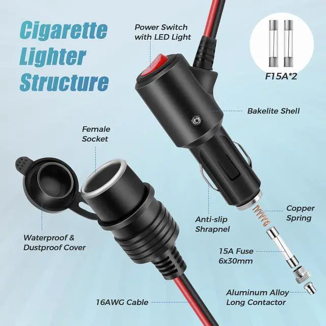 Alt view image 2 of 7 - Car Cigarette Lighter Extension Cord 12V Socket Extension