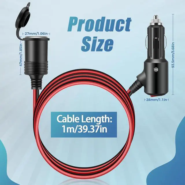 Alt view image 5 of 7 - Car Cigarette Lighter Extension Cord 12V Socket Extension