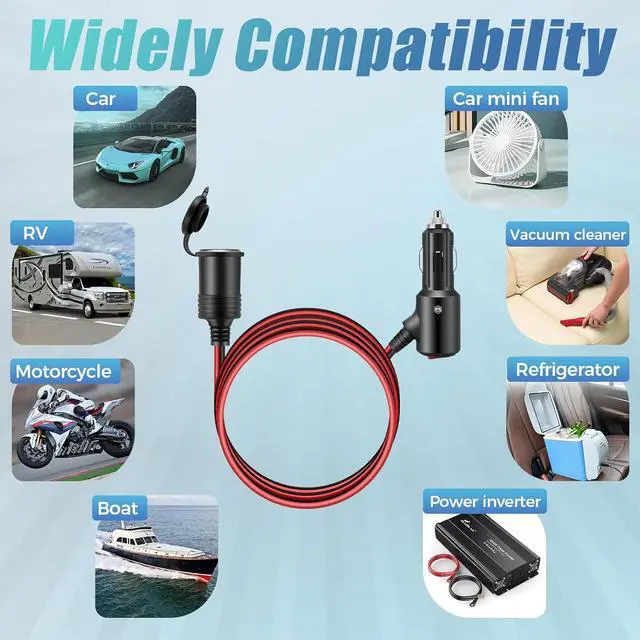 Alt view image 7 of 7 - Car Cigarette Lighter Extension Cord 12V Socket Extension