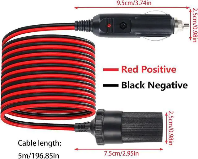 Alt view image 2 of 7 - 16FT/5M Car Cigarette Lighter Extension Cord
