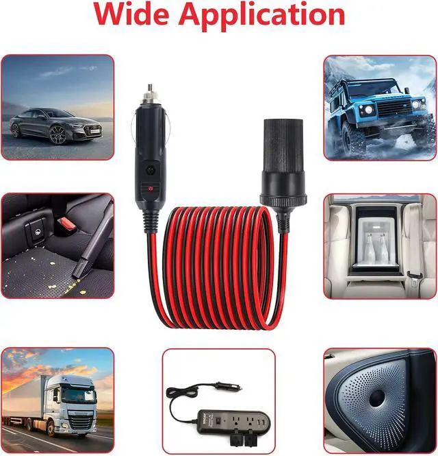 Alt view image 5 of 7 - 16FT/5M Car Cigarette Lighter Extension Cord