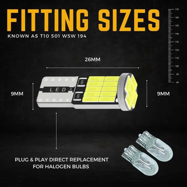 Alt view image 4 of 7 - 10 Pack 501 Led Bulbs 26 Smd Xenon White Car Led Interior Lights