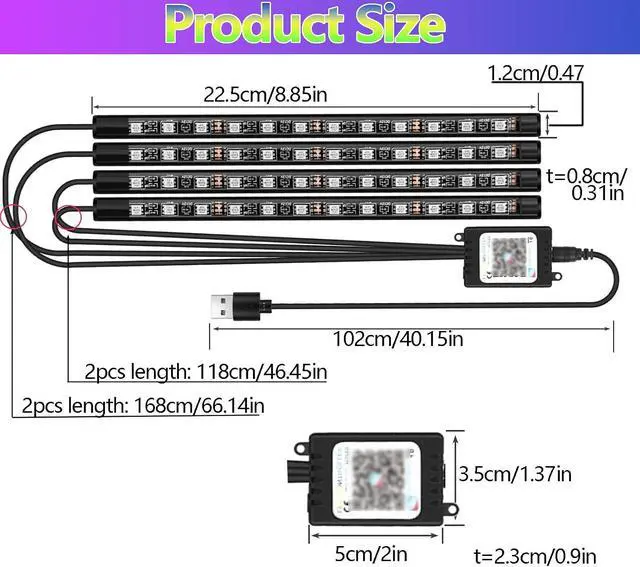 Alt view image 2 of 7 - LED Interior Car Lights USB Atmosphere Strip APP Control