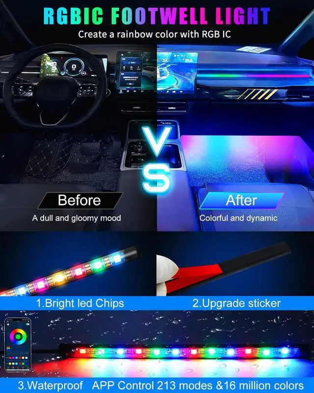 Alt view image 3 of 7 - Car Underglow Lights Led Strip for Cars USB with App Control