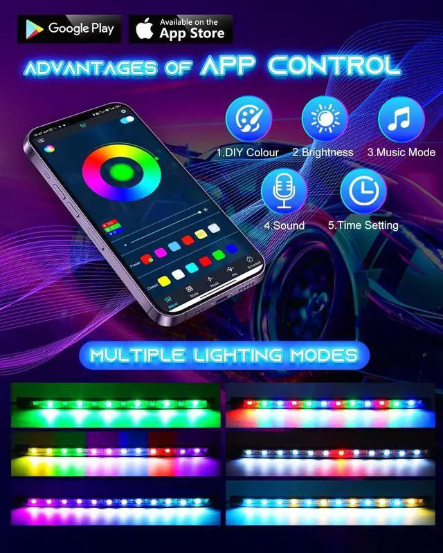 Alt view image 5 of 7 - Car Underglow Lights Led Strip for Cars USB with App Control