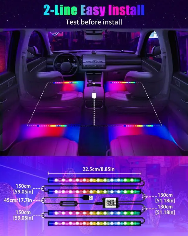 Alt view image 7 of 7 - Car Underglow Lights Led Strip for Cars USB with App Control